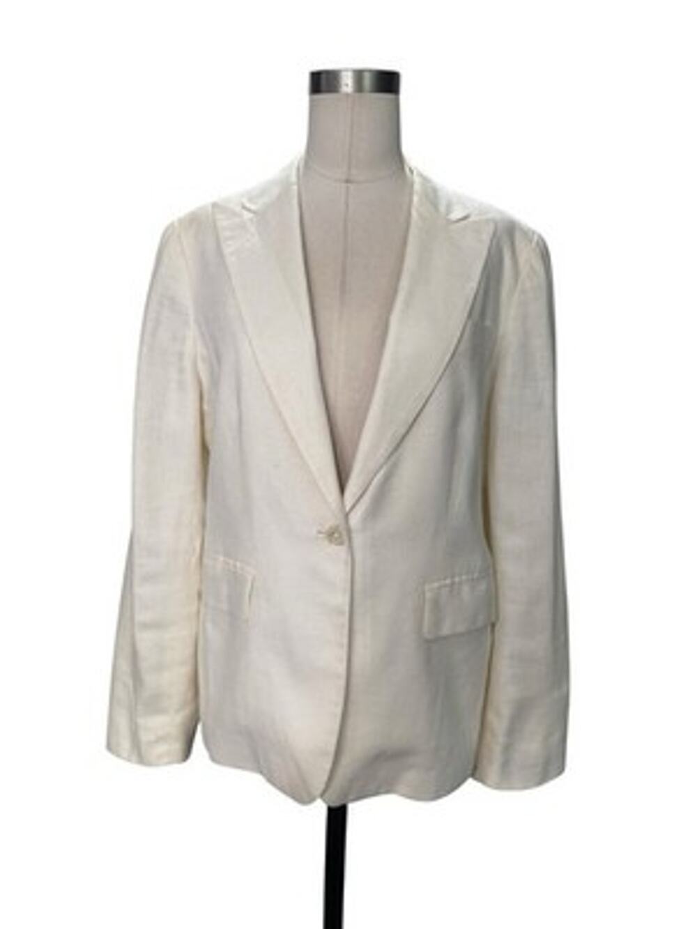 Lauren Ralph Lauren Cream 100% Linen Blazer Jacket Womens Size 6P Single Button